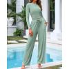 imageBTFBM Casual 2 Piece Sets For Women Spring Outfits 2025 Long Sleeve Crop Top Wide Leg Pants Summer Matching Lounge SetSolid Fruit Green