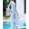 imageBTFBM Casual 2 Piece Sets For Women Spring Outfits 2025 Long Sleeve Crop Top Wide Leg Pants Summer Matching Lounge SetSolid Light Blue
