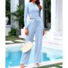 imageBTFBM Casual 2 Piece Sets For Women Spring Outfits 2025 Long Sleeve Crop Top Wide Leg Pants Summer Matching Lounge SetSolid Light Blue