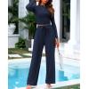 imageBTFBM Casual 2 Piece Sets For Women Spring Outfits 2025 Long Sleeve Crop Top Wide Leg Pants Summer Matching Lounge SetSolid Navy