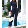 imageBTFBM Casual 2 Piece Sets For Women Spring Outfits 2025 Long Sleeve Crop Top Wide Leg Pants Summer Matching Lounge SetSolid Navy