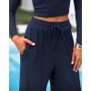 imageBTFBM Casual 2 Piece Sets For Women Spring Outfits 2025 Long Sleeve Crop Top Wide Leg Pants Summer Matching Lounge SetSolid Navy