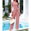 imageBTFBM Casual 2 Piece Sets For Women Spring Outfits 2025 Long Sleeve Crop Top Wide Leg Pants Summer Matching Lounge SetSolid Pink