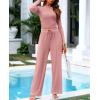 imageBTFBM Casual 2 Piece Sets For Women Spring Outfits 2025 Long Sleeve Crop Top Wide Leg Pants Summer Matching Lounge SetSolid Pink