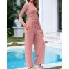 imageBTFBM Casual 2 Piece Sets For Women Spring Outfits 2025 Long Sleeve Crop Top Wide Leg Pants Summer Matching Lounge SetSolid Pink