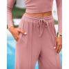 imageBTFBM Casual 2 Piece Sets For Women Spring Outfits 2025 Long Sleeve Crop Top Wide Leg Pants Summer Matching Lounge SetSolid Pink