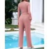 imageBTFBM Casual 2 Piece Sets For Women Spring Outfits 2025 Long Sleeve Crop Top Wide Leg Pants Summer Matching Lounge SetSolid Pink