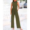 imageBTFBM One Piece Jumpsuits For Women Dressy Casual Spring Summer Outfits 2025 Sleeveless Mock Neck Wide Leg Pants RompersArmy Green