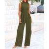 imageBTFBM One Piece Jumpsuits For Women Dressy Casual Spring Summer Outfits 2025 Sleeveless Mock Neck Wide Leg Pants RompersArmy Green