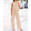 imageBTFBM One Piece Jumpsuits For Women Dressy Casual Spring Summer Outfits 2025 Sleeveless Mock Neck Wide Leg Pants RompersBeige