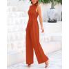 imageBTFBM One Piece Jumpsuits For Women Dressy Casual Spring Summer Outfits 2025 Sleeveless Mock Neck Wide Leg Pants RompersBrick Red