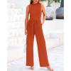 imageBTFBM One Piece Jumpsuits For Women Dressy Casual Spring Summer Outfits 2025 Sleeveless Mock Neck Wide Leg Pants RompersBrick Red