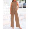 imageBTFBM One Piece Jumpsuits For Women Dressy Casual Spring Summer Outfits 2025 Sleeveless Mock Neck Wide Leg Pants RompersCamel