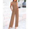 imageBTFBM One Piece Jumpsuits For Women Dressy Casual Spring Summer Outfits 2025 Sleeveless Mock Neck Wide Leg Pants RompersCamel