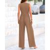imageBTFBM One Piece Jumpsuits For Women Dressy Casual Spring Summer Outfits 2025 Sleeveless Mock Neck Wide Leg Pants RompersCamel