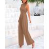 imageBTFBM One Piece Jumpsuits For Women Dressy Casual Spring Summer Outfits 2025 Sleeveless Mock Neck Wide Leg Pants RompersCamel