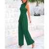imageBTFBM One Piece Jumpsuits For Women Dressy Casual Spring Summer Outfits 2025 Sleeveless Mock Neck Wide Leg Pants RompersGreen