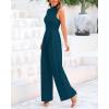 imageBTFBM One Piece Jumpsuits For Women Dressy Casual Spring Summer Outfits 2025 Sleeveless Mock Neck Wide Leg Pants RompersLake Blue