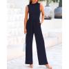 imageBTFBM One Piece Jumpsuits For Women Dressy Casual Spring Summer Outfits 2025 Sleeveless Mock Neck Wide Leg Pants RompersNavy