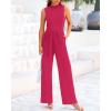 imageBTFBM One Piece Jumpsuits For Women Dressy Casual Spring Summer Outfits 2025 Sleeveless Mock Neck Wide Leg Pants RompersRose Red