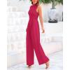 imageBTFBM One Piece Jumpsuits For Women Dressy Casual Spring Summer Outfits 2025 Sleeveless Mock Neck Wide Leg Pants RompersRose Red