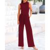 imageBTFBM One Piece Jumpsuits For Women Dressy Casual Spring Summer Outfits 2025 Sleeveless Mock Neck Wide Leg Pants RompersWine Red