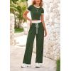 imageBTFBM Womens 2 Piece Outfits 2025 Spring Fashion Casual Clothes Ribbed Knit Crop Top Wide Leg Pants Tracksuit Lounge SetArmy Green