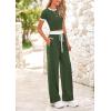 imageBTFBM Womens 2 Piece Outfits 2025 Spring Fashion Casual Clothes Ribbed Knit Crop Top Wide Leg Pants Tracksuit Lounge SetArmy Green