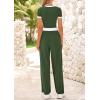 imageBTFBM Womens 2 Piece Outfits 2025 Spring Fashion Casual Clothes Ribbed Knit Crop Top Wide Leg Pants Tracksuit Lounge SetArmy Green