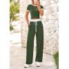 imageBTFBM Womens 2 Piece Outfits 2025 Spring Fashion Casual Clothes Ribbed Knit Crop Top Wide Leg Pants Tracksuit Lounge SetArmy Green