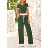 imageBTFBM Womens 2 Piece Outfits 2025 Spring Fashion Casual Clothes Ribbed Knit Crop Top Wide Leg Pants Tracksuit Lounge SetArmy Green