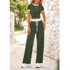 imageBTFBM Womens 2 Piece Outfits 2025 Spring Fashion Casual Clothes Ribbed Knit Crop Top Wide Leg Pants Tracksuit Lounge SetArmy Green
