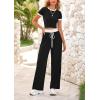 imageBTFBM Womens 2 Piece Outfits 2025 Spring Fashion Casual Clothes Ribbed Knit Crop Top Wide Leg Pants Tracksuit Lounge SetBlack