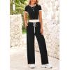 imageBTFBM Womens 2 Piece Outfits 2025 Spring Fashion Casual Clothes Ribbed Knit Crop Top Wide Leg Pants Tracksuit Lounge SetBlack