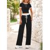 imageBTFBM Womens 2 Piece Outfits 2025 Spring Fashion Casual Clothes Ribbed Knit Crop Top Wide Leg Pants Tracksuit Lounge SetBlack