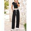 imageBTFBM Womens 2 Piece Outfits 2025 Spring Fashion Casual Clothes Ribbed Knit Crop Top Wide Leg Pants Tracksuit Lounge SetBlack