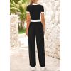 imageBTFBM Womens 2 Piece Outfits 2025 Spring Fashion Casual Clothes Ribbed Knit Crop Top Wide Leg Pants Tracksuit Lounge SetBlack