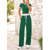 imageBTFBM Womens 2 Piece Outfits 2025 Spring Fashion Casual Clothes Ribbed Knit Crop Top Wide Leg Pants Tracksuit Lounge SetDark Green