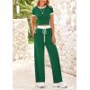 imageBTFBM Womens 2 Piece Outfits 2025 Spring Fashion Casual Clothes Ribbed Knit Crop Top Wide Leg Pants Tracksuit Lounge SetDark Green