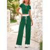 imageBTFBM Womens 2 Piece Outfits 2025 Spring Fashion Casual Clothes Ribbed Knit Crop Top Wide Leg Pants Tracksuit Lounge SetDark Green