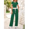 imageBTFBM Womens 2 Piece Outfits 2025 Spring Fashion Casual Clothes Ribbed Knit Crop Top Wide Leg Pants Tracksuit Lounge SetDark Green