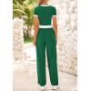 imageBTFBM Womens 2 Piece Outfits 2025 Spring Fashion Casual Clothes Ribbed Knit Crop Top Wide Leg Pants Tracksuit Lounge SetDark Green
