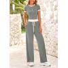 imageBTFBM Womens 2 Piece Outfits 2025 Spring Fashion Casual Clothes Ribbed Knit Crop Top Wide Leg Pants Tracksuit Lounge SetGrey