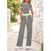 imageBTFBM Womens 2 Piece Outfits 2025 Spring Fashion Casual Clothes Ribbed Knit Crop Top Wide Leg Pants Tracksuit Lounge SetGrey