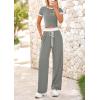imageBTFBM Womens 2 Piece Outfits 2025 Spring Fashion Casual Clothes Ribbed Knit Crop Top Wide Leg Pants Tracksuit Lounge SetGrey