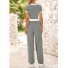 imageBTFBM Womens 2 Piece Outfits 2025 Spring Fashion Casual Clothes Ribbed Knit Crop Top Wide Leg Pants Tracksuit Lounge SetGrey