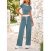 imageBTFBM Womens 2 Piece Outfits 2025 Spring Fashion Casual Clothes Ribbed Knit Crop Top Wide Leg Pants Tracksuit Lounge SetGrey Blue