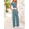 imageBTFBM Womens 2 Piece Outfits 2025 Spring Fashion Casual Clothes Ribbed Knit Crop Top Wide Leg Pants Tracksuit Lounge SetGrey Blue