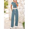 imageBTFBM Womens 2 Piece Outfits 2025 Spring Fashion Casual Clothes Ribbed Knit Crop Top Wide Leg Pants Tracksuit Lounge SetGrey Blue