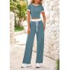 imageBTFBM Womens 2 Piece Outfits 2025 Spring Fashion Casual Clothes Ribbed Knit Crop Top Wide Leg Pants Tracksuit Lounge SetGrey Blue